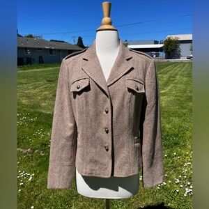 Nycard Collection Brown Tweed Wool Blend Blazer Military Jacket Petites Size 12